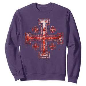 Crusader Jerusalem Cross Catholic Sweatshirt Gothic Christian Dark Faith Grunge Blood Splatter TS10 Purple Print Your Wear