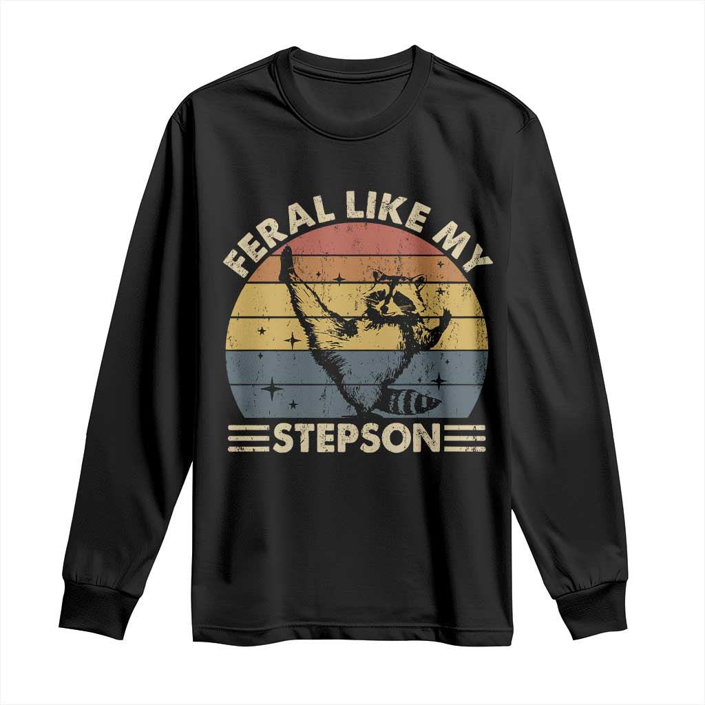 Bonus Dad Long Sleeve Shirt Retro Feral Raccoon Stepdad Gifts From Bonus Son Stepson TS10 Black Print Your Wear