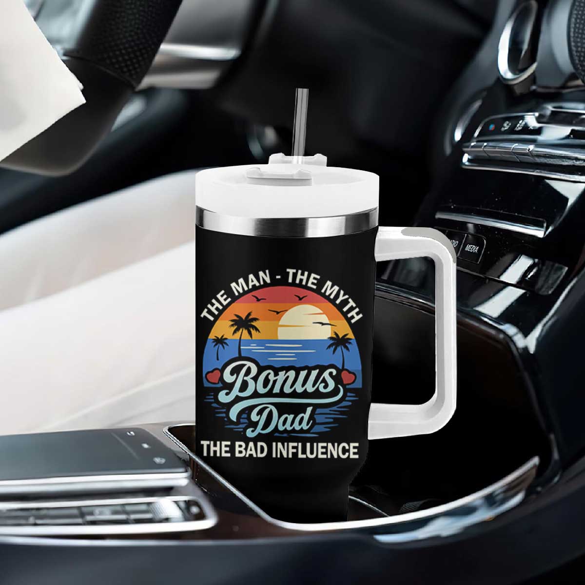 Bonus Dad Tumbler With Handle The Man Myth Bad Influence Step Dad Fathers Day Gift TS10 Print Your Wear