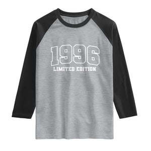 Vintage 1996 Limited Edition Raglan Shirt 30 Year Old Gift Retro Varsity 30th Birthday TS10 Heather Gray Black Print Your Wear