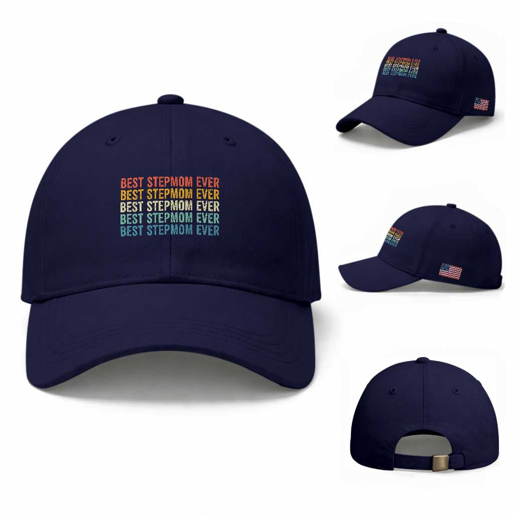 Best Stepmom Ever Baseball Cap Funny Retro StepMom Bonus Mom TS10 Baseball Cap Universal Fit Dark Blue Print Your Wear