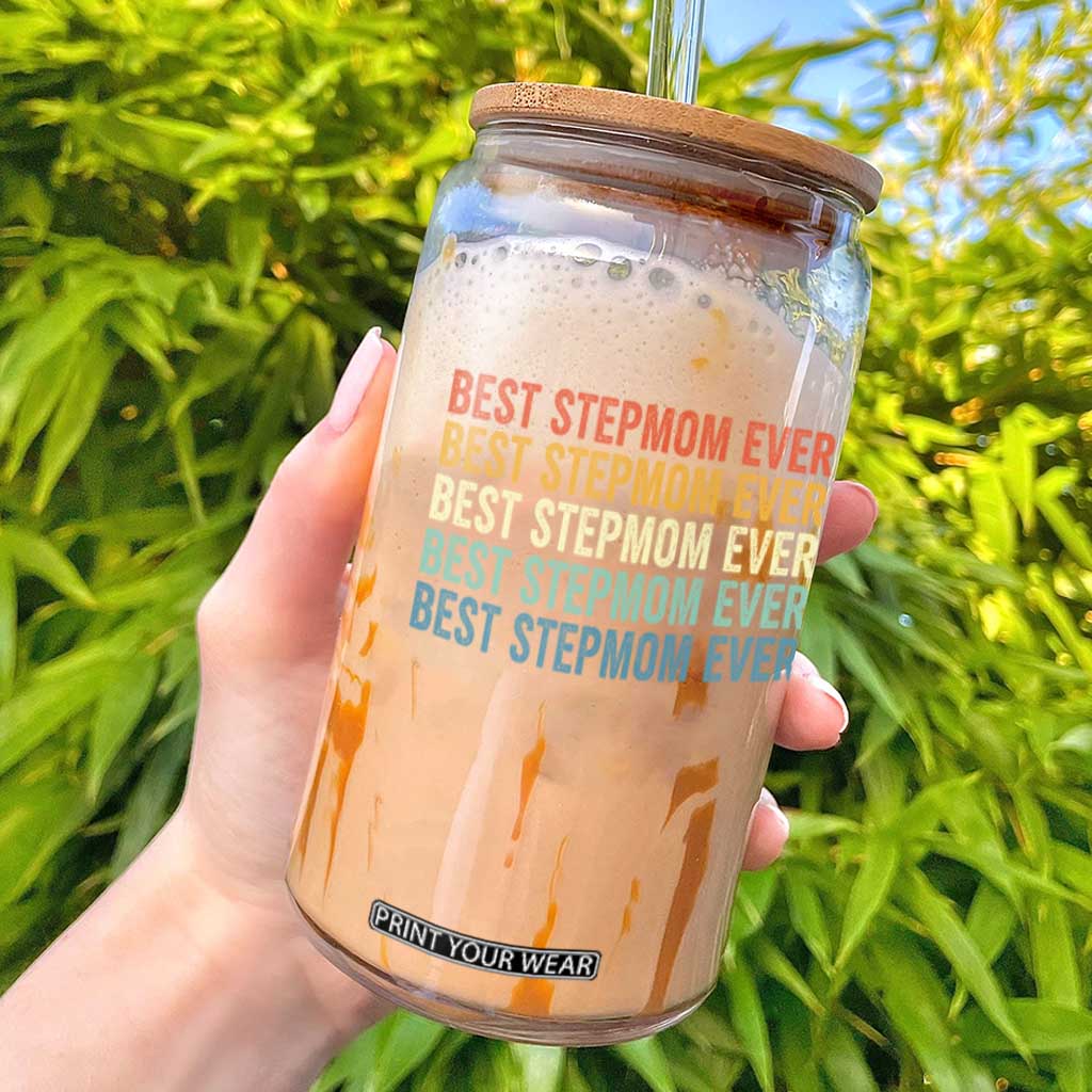 Best Stepmom Ever Glass Can Funny Retro StepMom Bonus Mom TS10 Black Print Your Wear