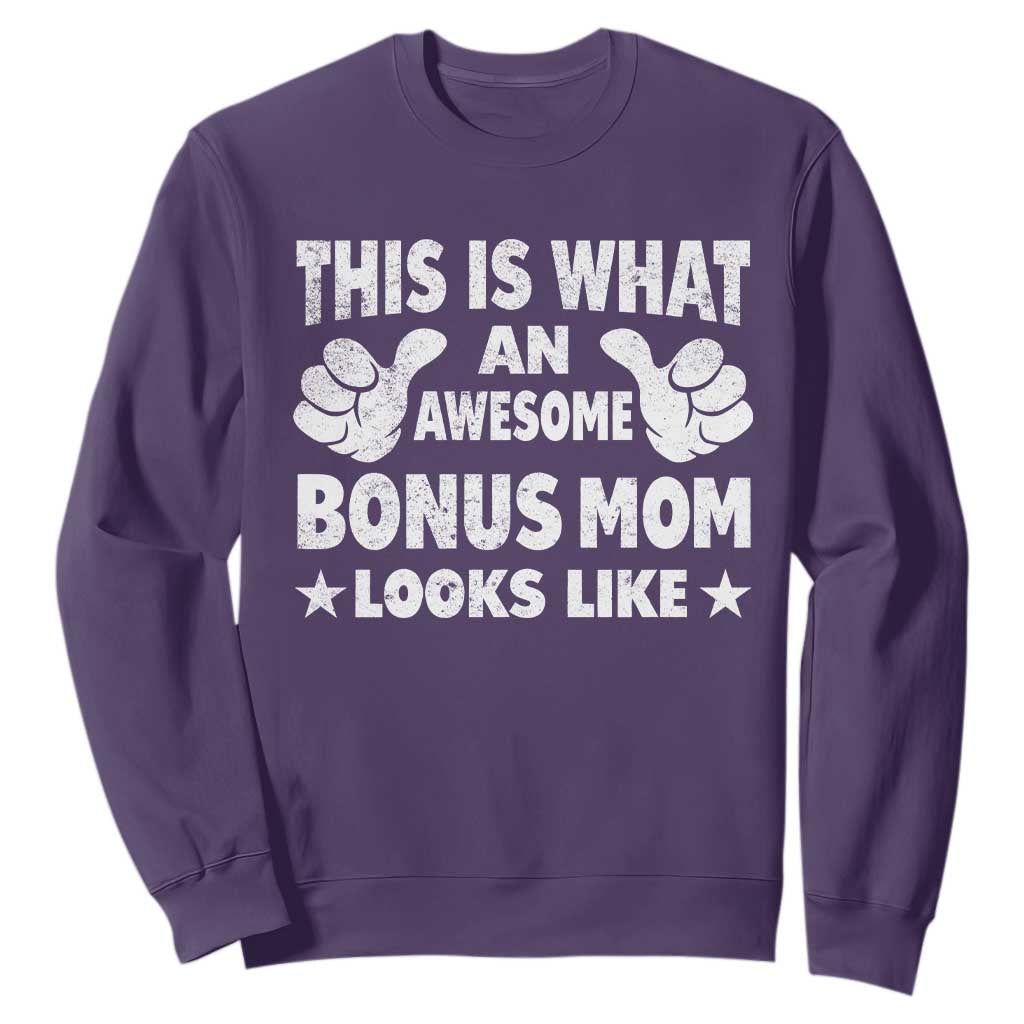 Funny Stepmom Sweatshirt This Is What An Awesome Bonus Mom Looks Like TS10 Purple Print Your Wear