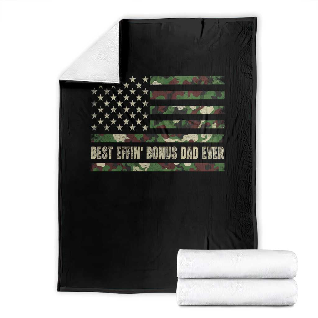 Best Effin Bonus Dad Ever Throw Blanket Funny Step Dad Camo American Flag TS10 Black Print Your Wear