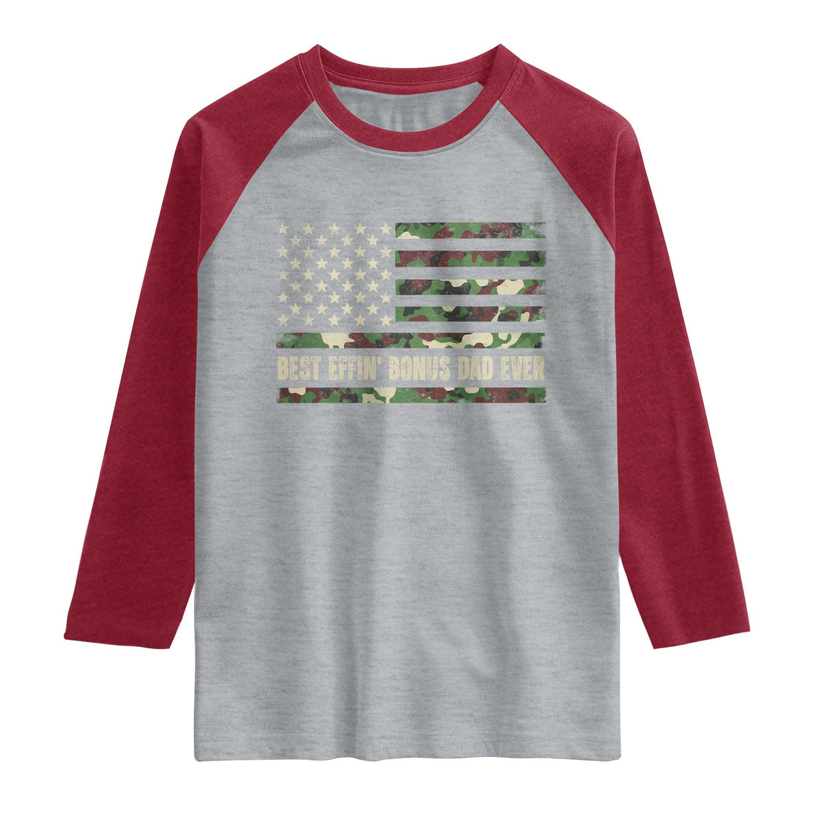 Best Effin Bonus Dad Ever Raglan Shirt Funny Step Dad Camo American Flag TS10 Heather Gray Heather Red Print Your Wear