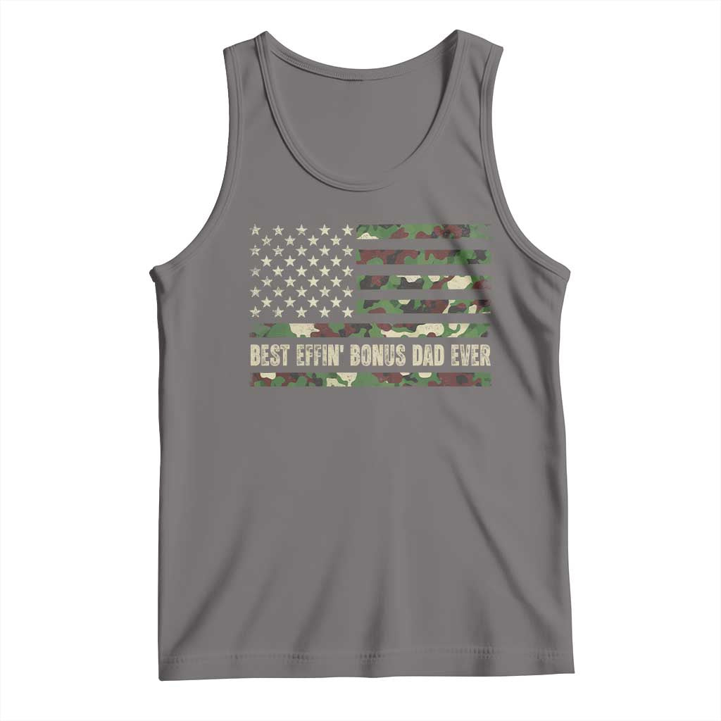 Best Effin Bonus Dad Ever Tank Top Funny Step Dad Camo American Flag TS10 Deep Heather Print Your Wear