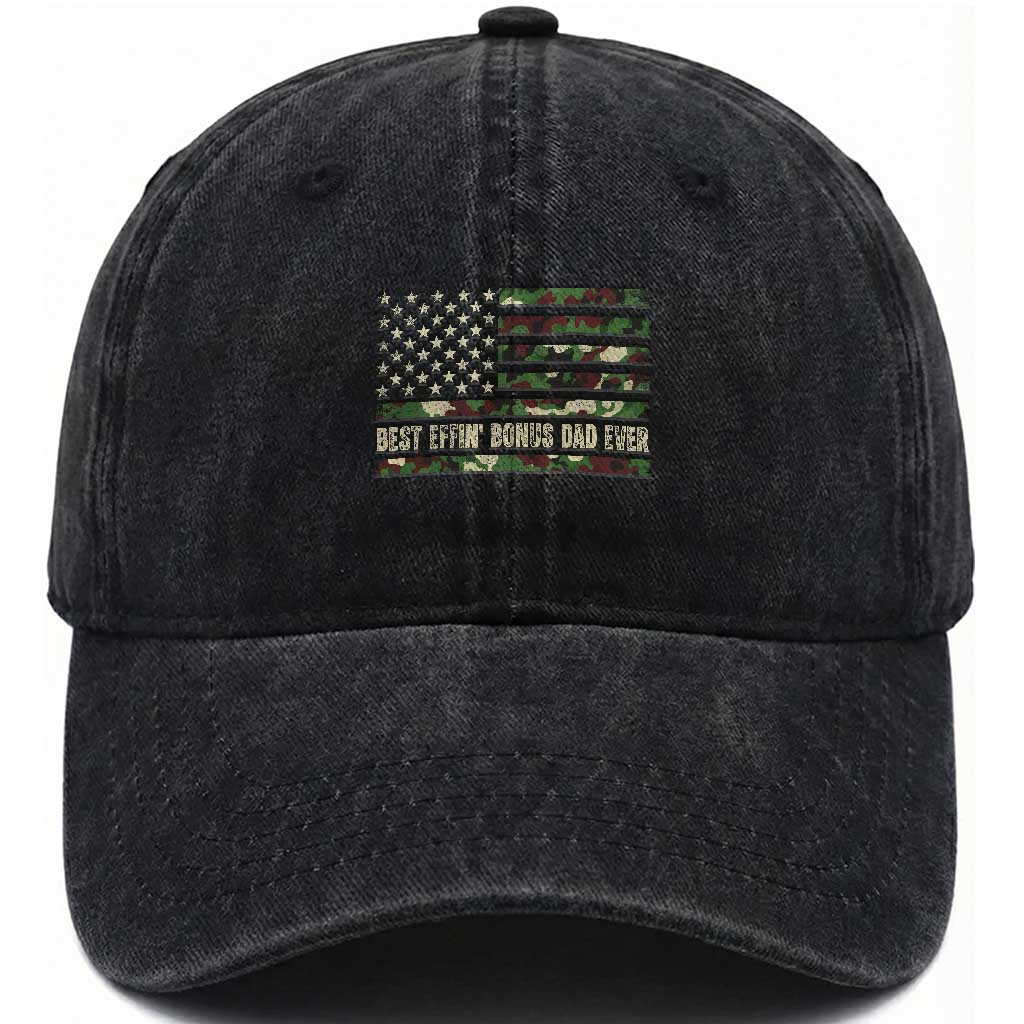 Best Effin Bonus Dad Ever Washed Cotton Baseball Cap Funny Step Dad Camo American Flag TS10 Print Your Wear
