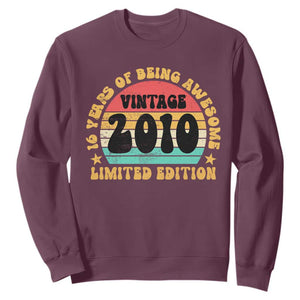 16th Birthday Sweatshirt Vintage 16yr 2010 Limited Edition 16 Year Old Gift TS10 Maroon Print Your Wear