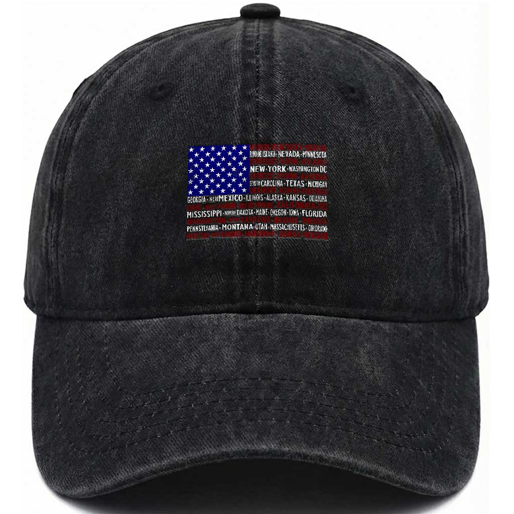 Vintage American Flag Washed Cotton Baseball Cap With States 4th Of July TS10 Washed Cap Universal Fit Black Print Your Wear