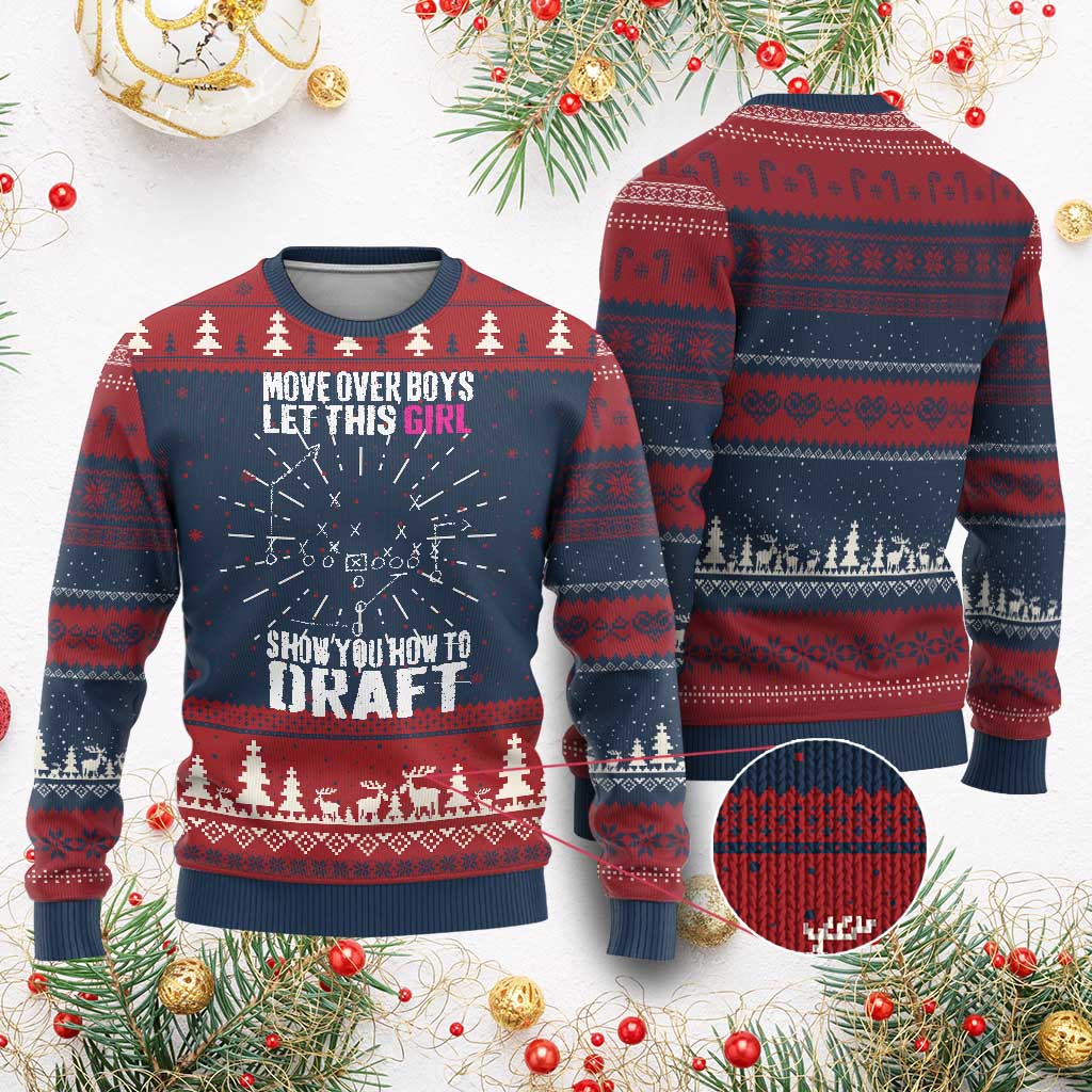 Girls Fantasy Football Knit Sweatshirt Move Over Boys Draft Party Commish FFL TS10 Burgundy Print Your Wear