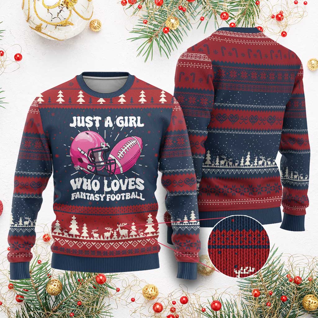 Funny Just A Girl Who Loves Fantasy Football Knit Sweatshirt TS10 Burgundy Print Your Wear