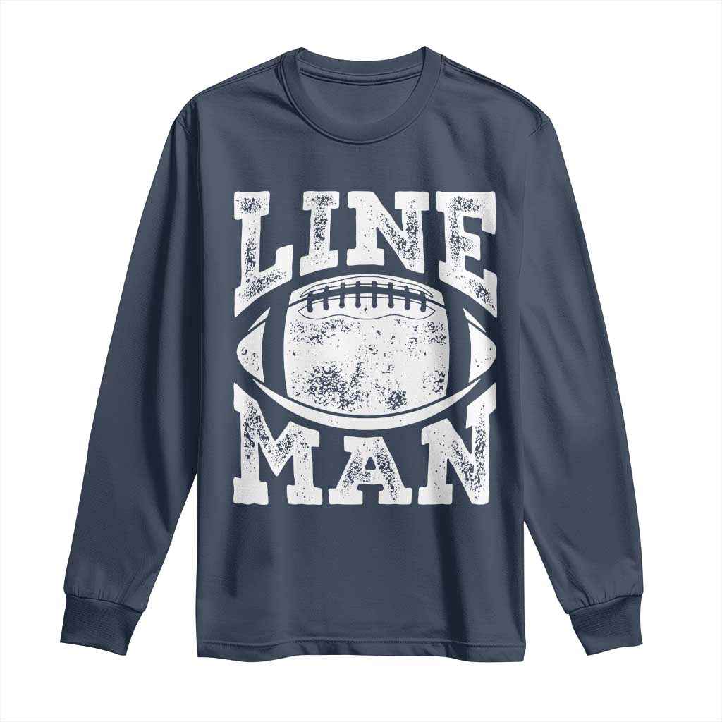 Football Linemen Long Sleeve Shirt Vintage Offensive Lineman TS10 Navy Print Your Wear