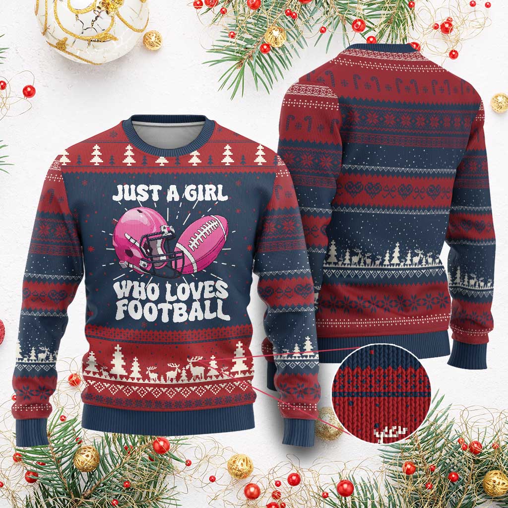 Funny Just A Girl Who Loves Football Knit Sweatshirt TS10 Burgundy Print Your Wear