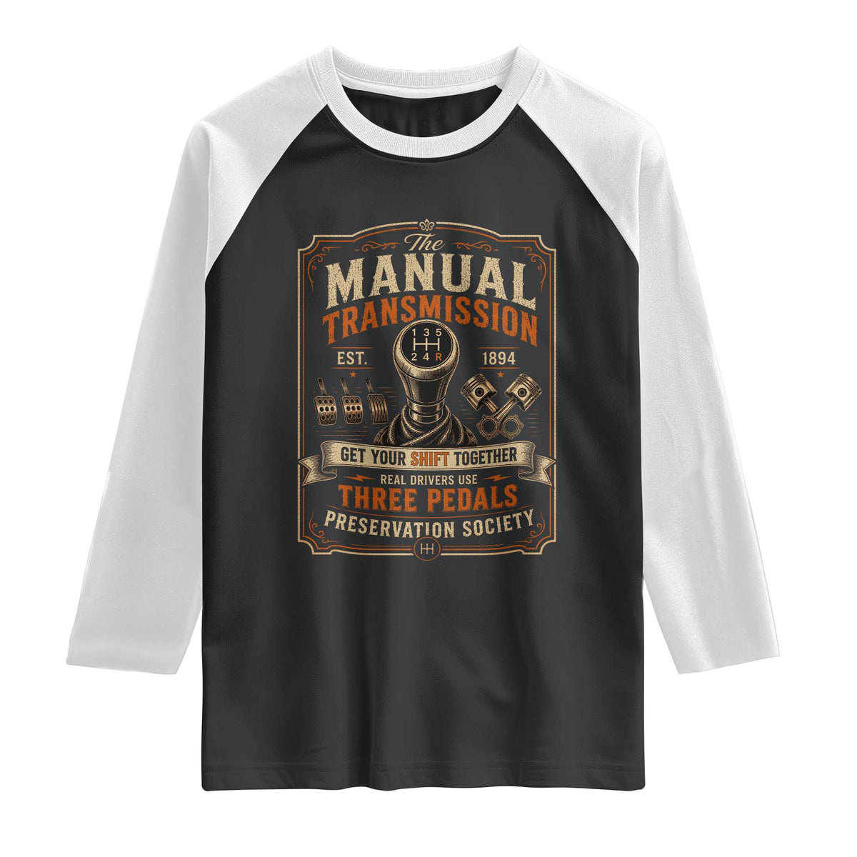 Car Guy Raglan Shirt The Manual Transmission Preservation Society TS10 Black White Print Your Wear