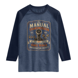 Car Guy Raglan Shirt The Manual Transmission Preservation Society TS10 Heather Denim Navy Print Your Wear