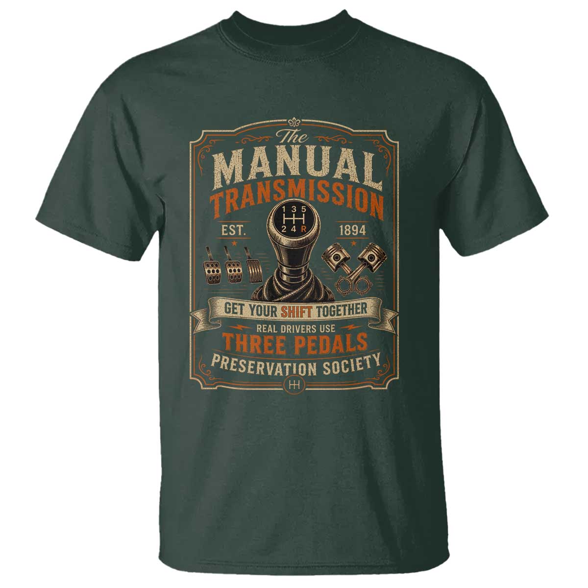 Car Guy T Shirt The Manual Transmission Preservation Society TS10 Dark Forest Green Print Your Wear
