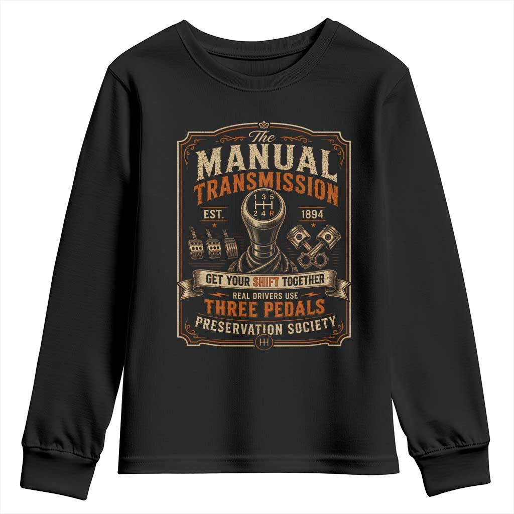 Car Guy Youth Sweatshirt The Manual Transmission Preservation Society TS10 Black Print Your Wear