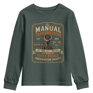 Car Guy Youth Sweatshirt The Manual Transmission Preservation Society TS10 Dark Forest Green Print Your Wear