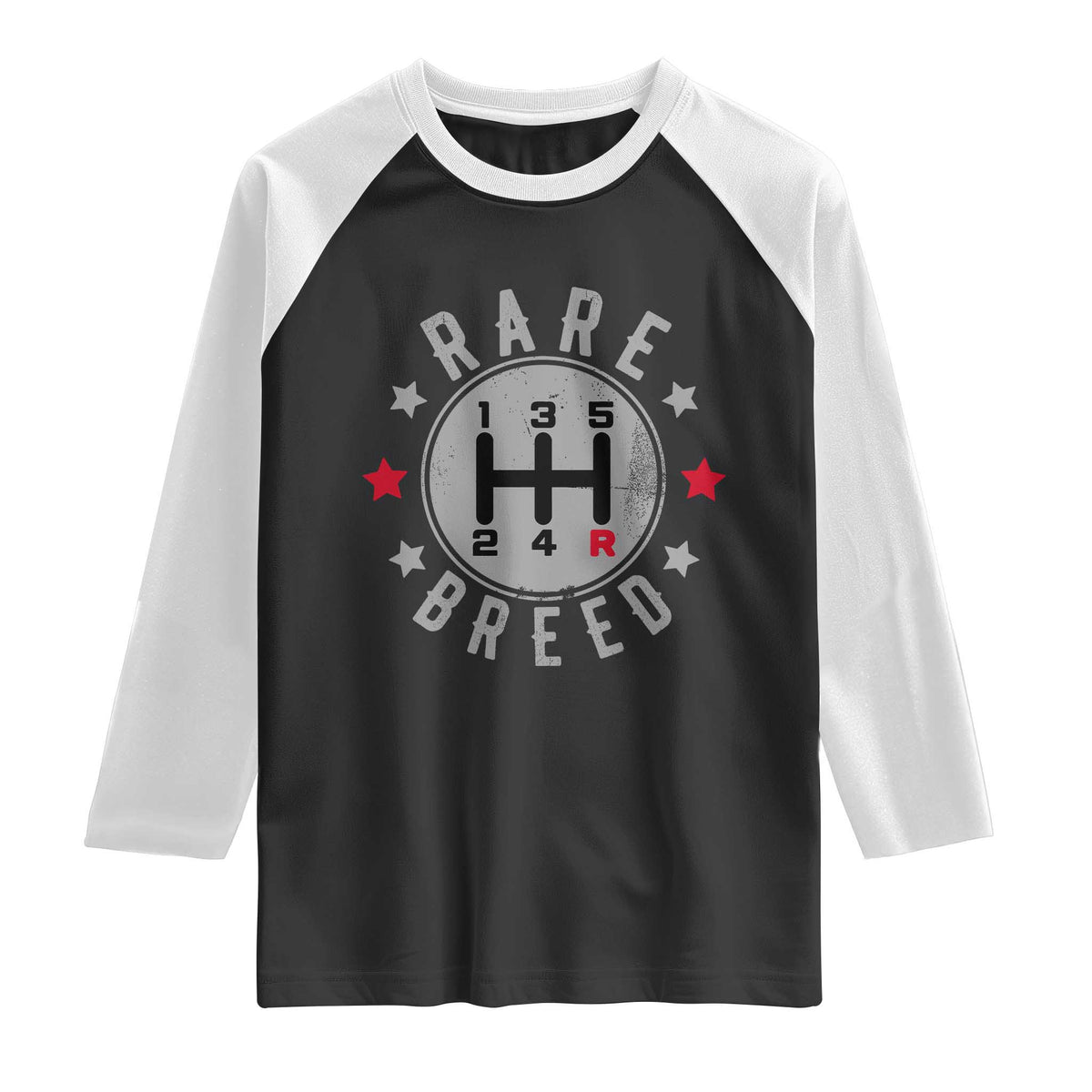 Rare Breed Manual Transmission Stick Shift Driver Raglan Shirt Vintage Distressed Graphic TS10 Black White Print Your Wear