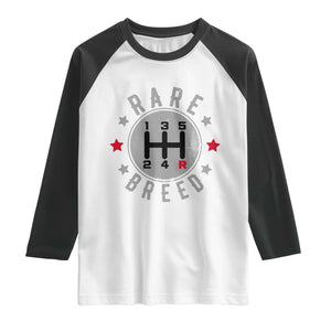 Rare Breed Manual Transmission Stick Shift Driver Raglan Shirt Vintage Distressed Graphic TS10 White Black Print Your Wear