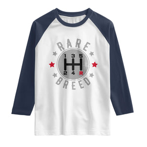 Rare Breed Manual Transmission Stick Shift Driver Raglan Shirt Vintage Distressed Graphic TS10 White Navy Print Your Wear