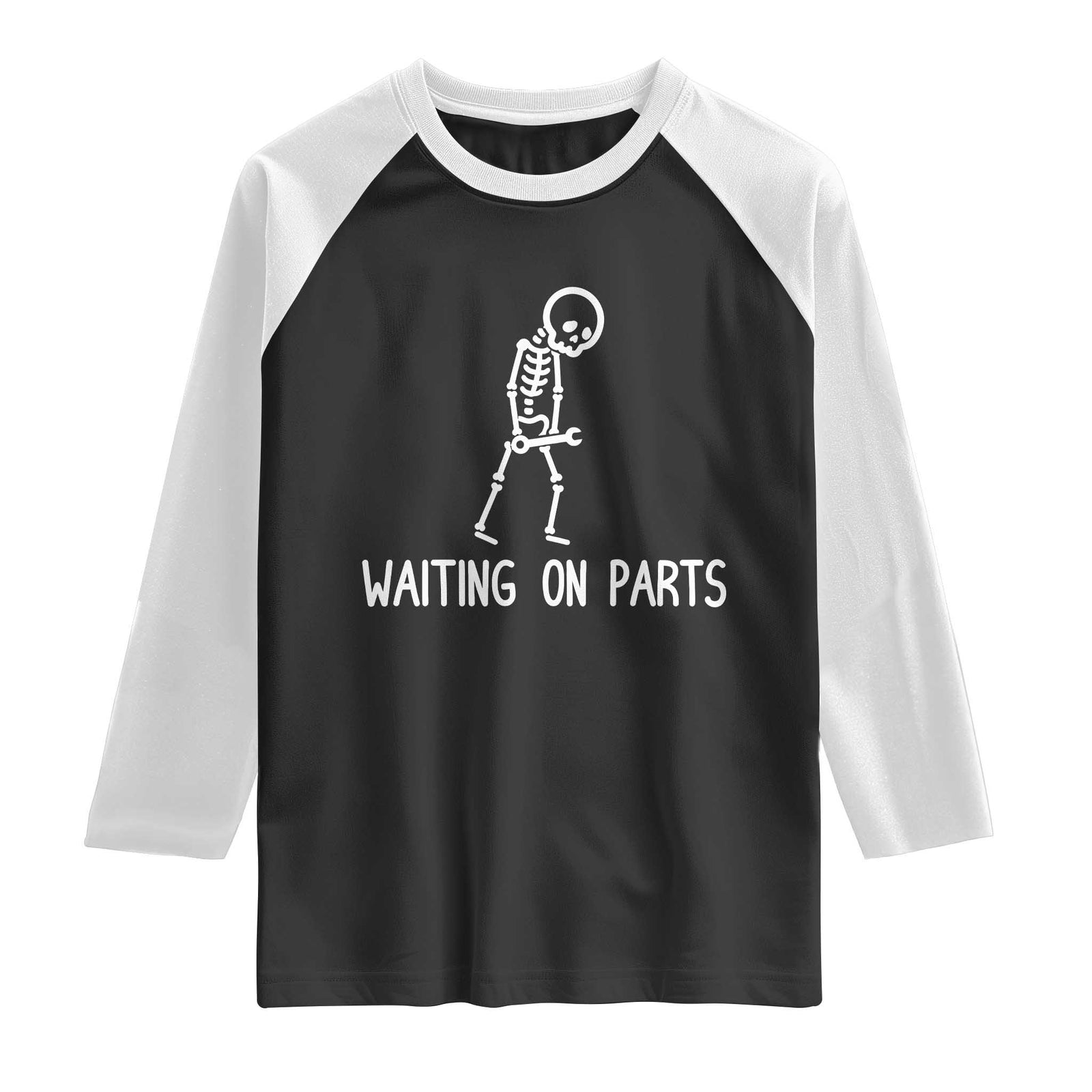 Waiting on Parts Mechanic Skeleton Raglan Shirt Garage Car Guy Auto Repair Life TS10 Black White Print Your Wear