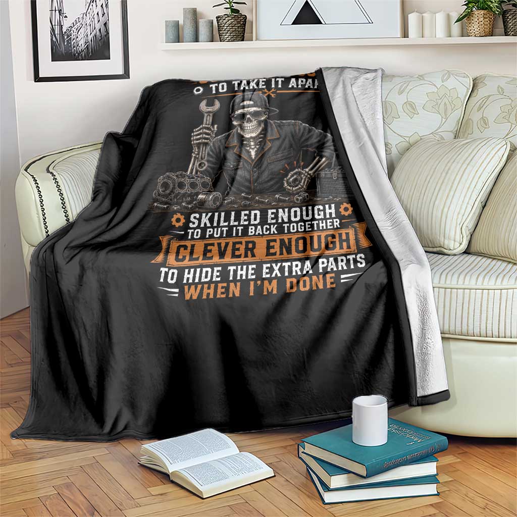 Mechanic Skeleton Throw Blanket Curious Enough to Take It Apart Car Auto Repair Garage TS10 Print Your Wear