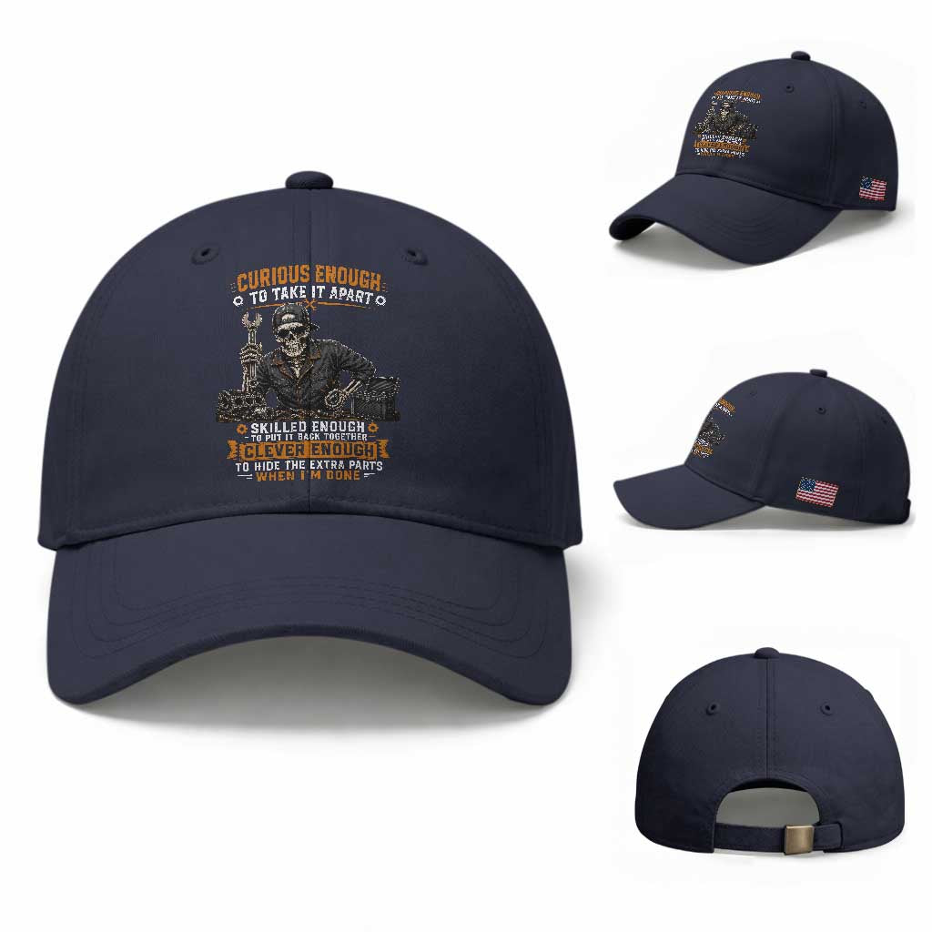 Mechanic Skeleton Baseball Cap Curious Enough to Take It Apart Car Auto Repair Garage TS10 Baseball Cap Universal Fit Navy Print Your Wear