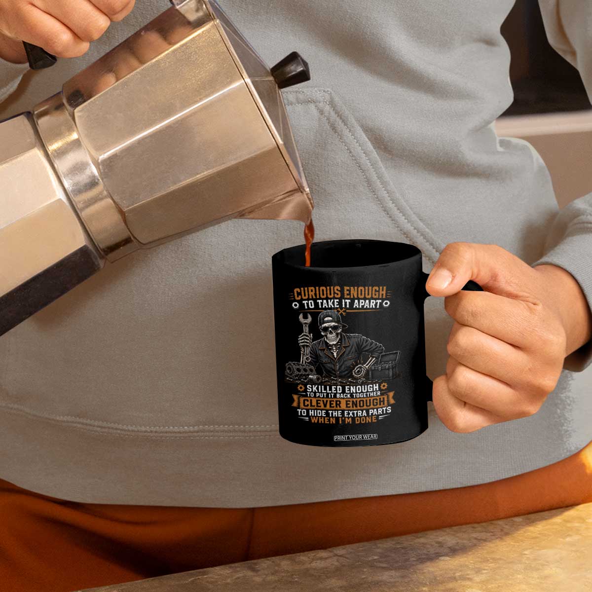 Mechanic Skeleton Coffee Mug Curious Enough to Take It Apart Car Auto Repair Garage TS10 Print Your Wear