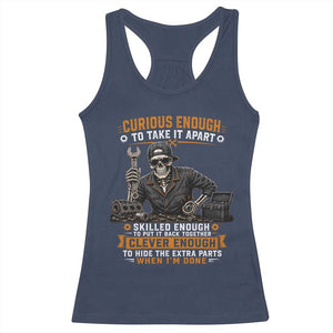 Mechanic Skeleton Racerback Tank Top Curious Enough to Take It Apart Car Auto Repair Garage TS10 Navy Print Your Wear