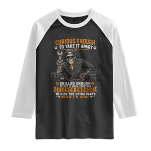 Mechanic Skeleton Raglan Shirt Curious Enough to Take It Apart Car Auto Repair Garage TS10 Black White Print Your Wear