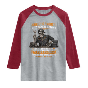 Mechanic Skeleton Raglan Shirt Curious Enough to Take It Apart Car Auto Repair Garage TS10 Heather Gray Heather Red Print Your Wear