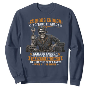 Mechanic Skeleton Sweatshirt Curious Enough to Take It Apart Car Auto Repair Garage TS10 Navy Print Your Wear