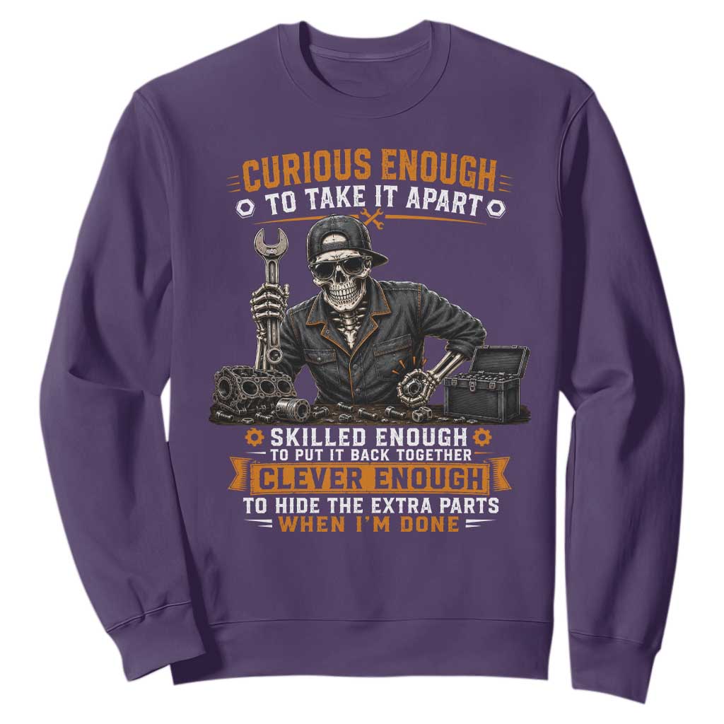 Mechanic Skeleton Sweatshirt Curious Enough to Take It Apart Car Auto Repair Garage TS10 Purple Print Your Wear