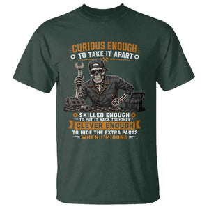 Mechanic Skeleton T Shirt Curious Enough to Take It Apart Car Auto Repair Garage TS10 Dark Forest Green Print Your Wear