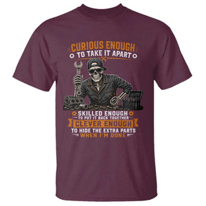 Mechanic Skeleton T Shirt Curious Enough to Take It Apart Car Auto Repair Garage TS10 Maroon Print Your Wear