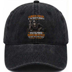 Mechanic Skeleton Washed Cotton Baseball Cap Curious Enough to Take It Apart Car Auto Repair Garage TS10 Print Your Wear