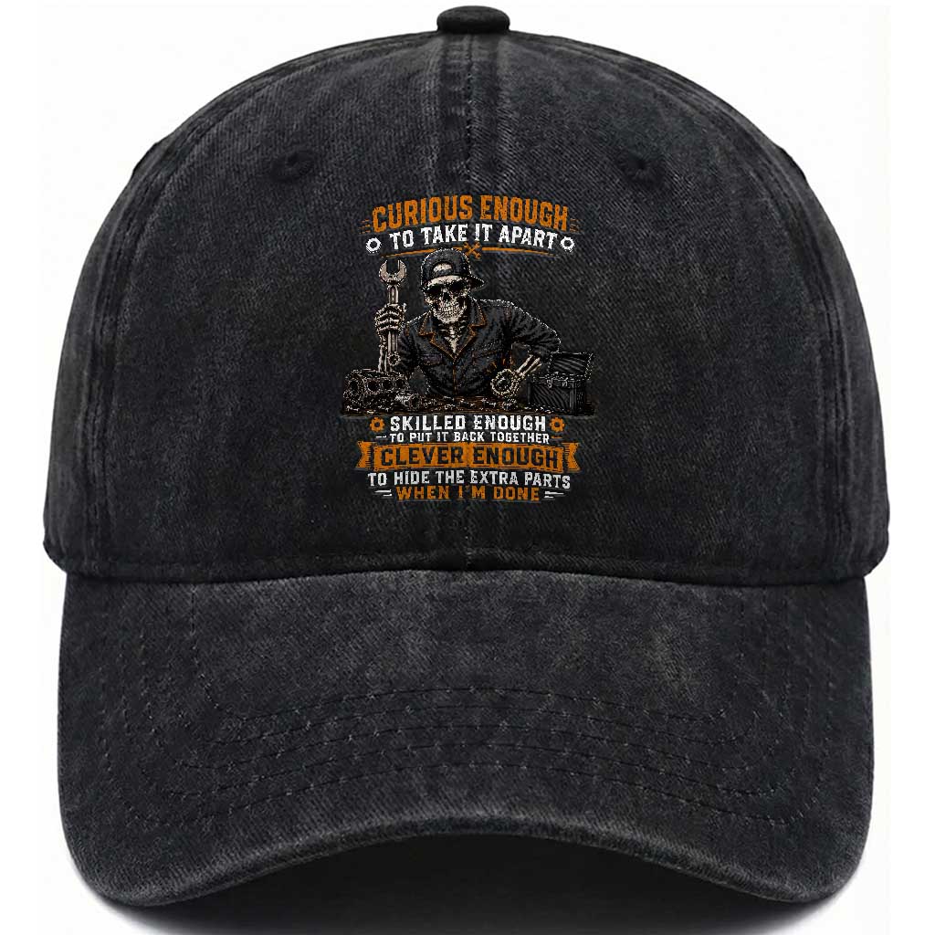 Mechanic Skeleton Washed Cotton Baseball Cap Curious Enough to Take It Apart Car Auto Repair Garage TS10 Print Your Wear