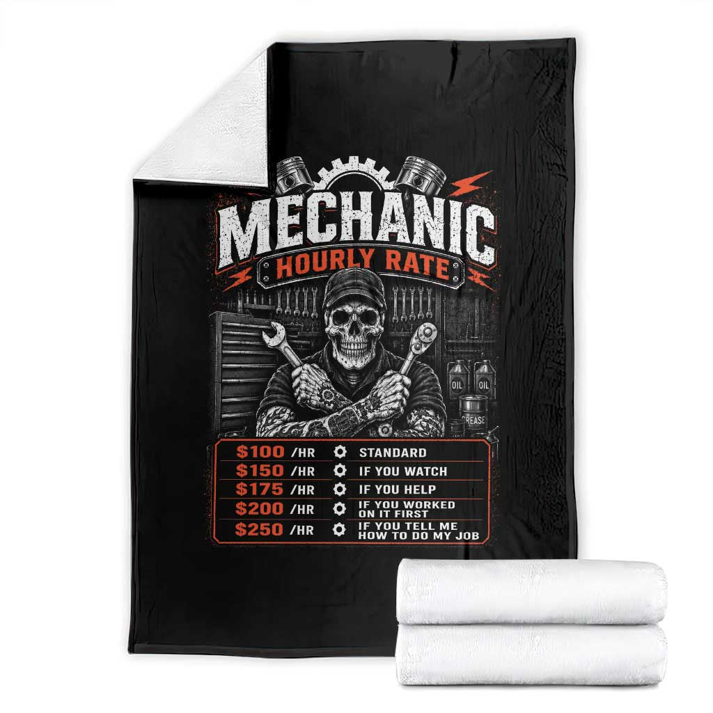 Mechanic Skeleton Throw Blanket Funny Hourly Rate Auto Car Garage Labor Rates TS10 Black Print Your Wear