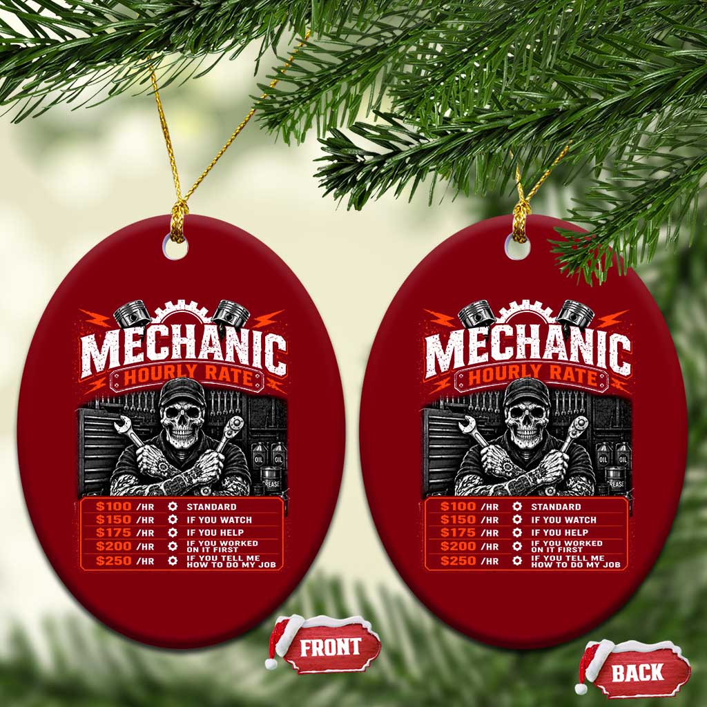 Mechanic Skeleton Ceramic Ornament Funny Hourly Rate Auto Car Garage Labor Rates TS10 Print Your Wear