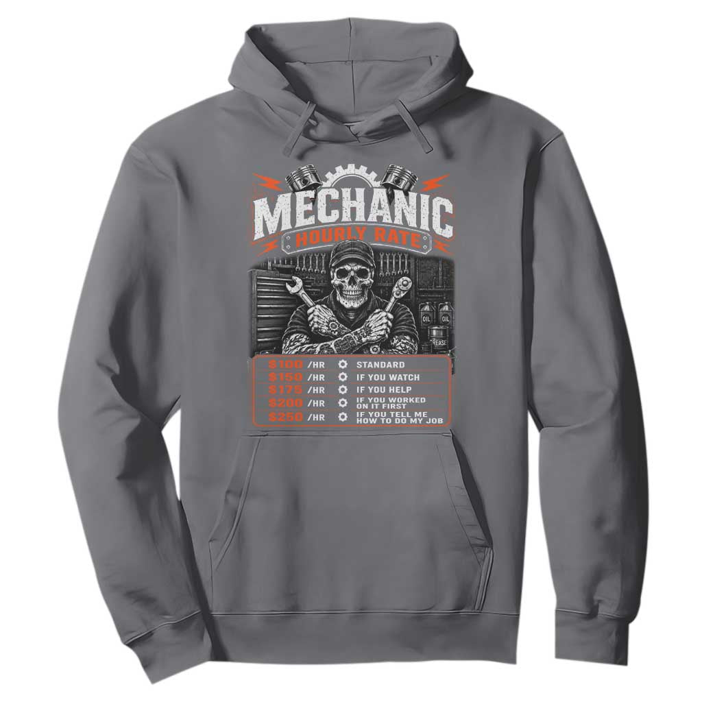 Mechanic Skeleton Hoodie Funny Hourly Rate Auto Car Garage Labor Rates TS10 Charcoal Print Your Wear