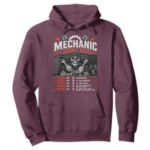 Mechanic Skeleton Hoodie Funny Hourly Rate Auto Car Garage Labor Rates TS10 Maroon Print Your Wear