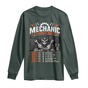 Mechanic Skeleton Long Sleeve Shirt Funny Hourly Rate Auto Car Garage Labor Rates TS10 Dark Forest Green Print Your Wear