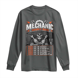 Mechanic Skeleton Long Sleeve Shirt Funny Hourly Rate Auto Car Garage Labor Rates TS10 Dark Heather Print Your Wear
