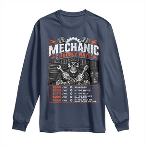 Mechanic Skeleton Long Sleeve Shirt Funny Hourly Rate Auto Car Garage Labor Rates TS10 Navy Print Your Wear