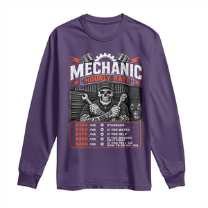 Mechanic Skeleton Long Sleeve Shirt Funny Hourly Rate Auto Car Garage Labor Rates TS10 Purple Print Your Wear