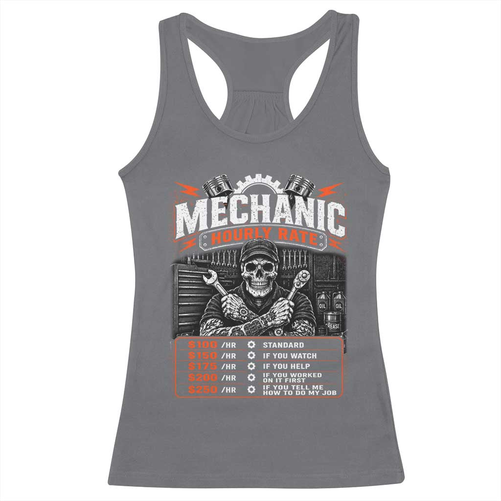 Mechanic Skeleton Racerback Tank Top Funny Hourly Rate Auto Car Garage Labor Rates TS10 Charcoal Print Your Wear