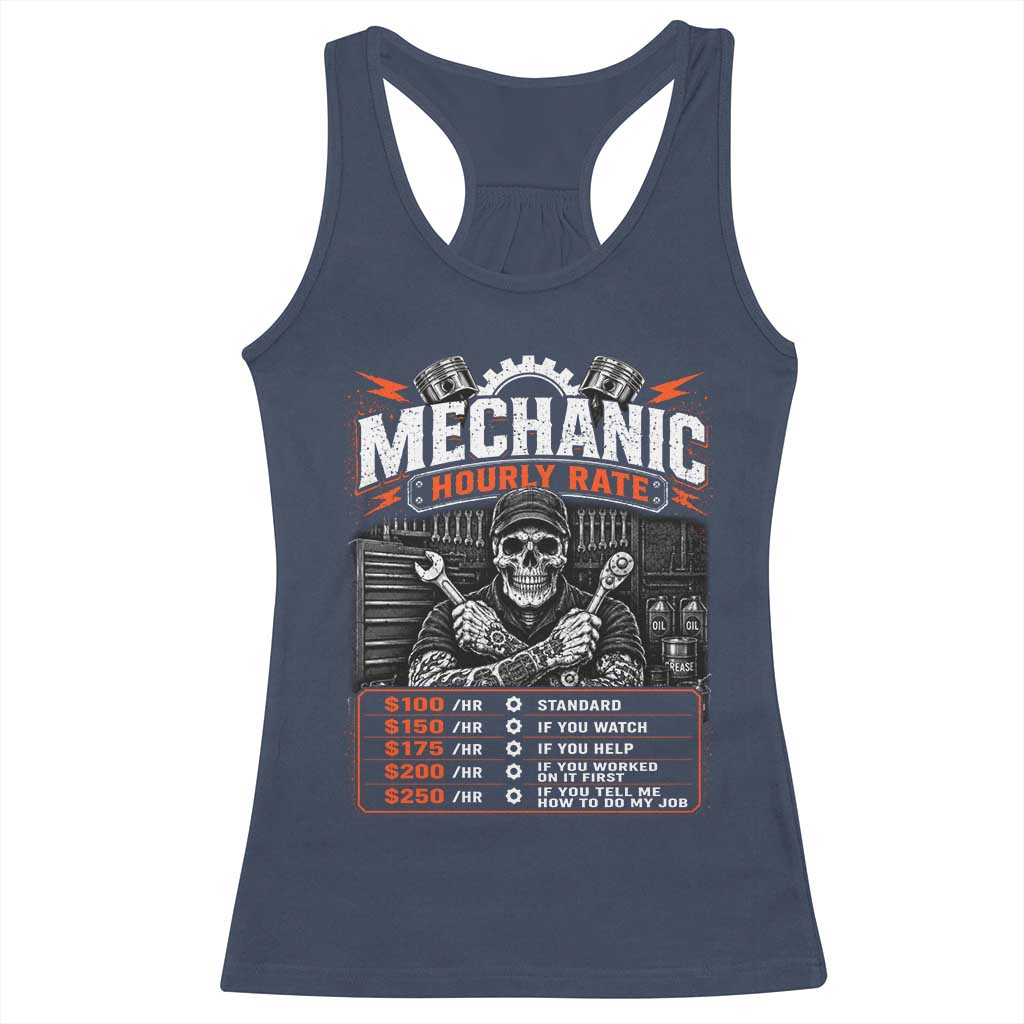 Mechanic Skeleton Racerback Tank Top Funny Hourly Rate Auto Car Garage Labor Rates TS10 Navy Print Your Wear