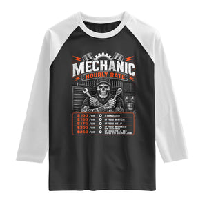 Mechanic Skeleton Raglan Shirt Funny Hourly Rate Auto Car Garage Labor Rates TS10 Black White Print Your Wear