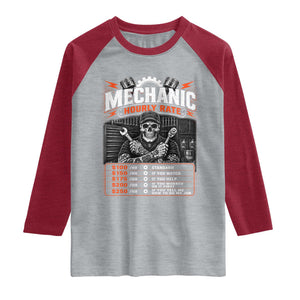 Mechanic Skeleton Raglan Shirt Funny Hourly Rate Auto Car Garage Labor Rates TS10 Heather Gray Heather Red Print Your Wear
